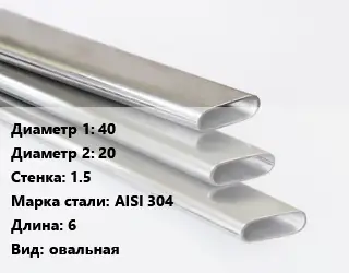 Труба плоскоовальная 40х20 s=1.5 Сталь: AISI 304 L=6 овальная